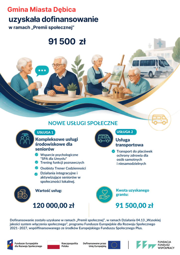 Dofinansowanie dla seniorów w Dębicy. Miasto pozyskało środki na nowe usługi społeczne